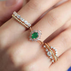 Oval Cut Royal Green Emerald Halo Ring | Oval Emerald and Diamond Halo in 14K Gold | May Birthstone Stackable Jewelry for Her