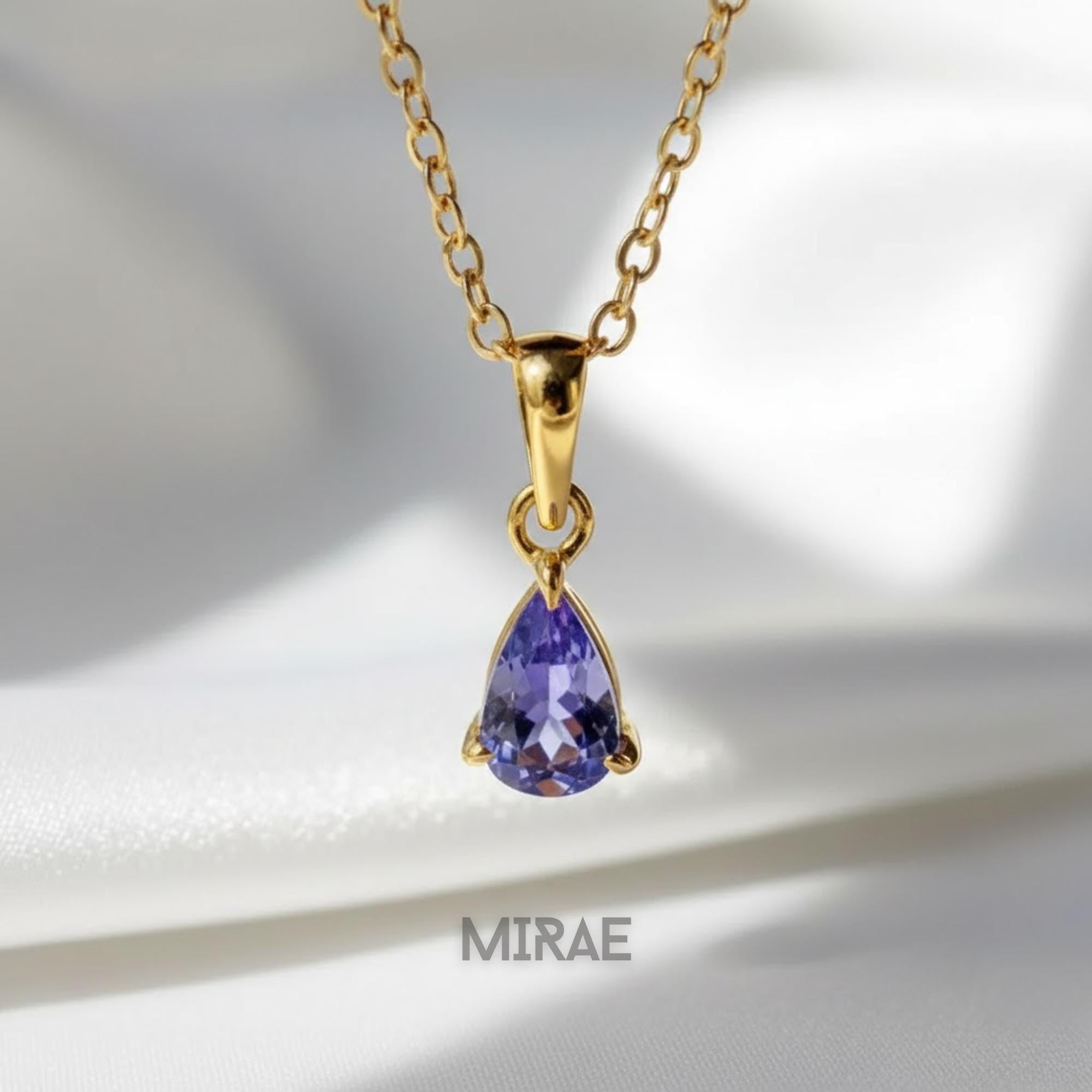 Violet Blue Tanzanite Teardrop Necklace Pear Gemstone Charm Pendant