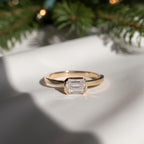 East West Emerald Cut Half Bezel Diamond Ring | 1 Carat Lab Grown Diamond Band | Flat Demi Flush Setting Ring