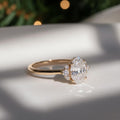 Oval CVD Diamond Engagement Ring | 1 Carat Lab Grown Diamond Solitaire with Side Stones in 14K Gold | Modern Halo Bridal Jewelry