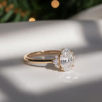 Oval CVD Diamond Engagement Ring | 1 Carat Lab Grown Diamond Solitaire with Side Stones in 14K Gold | Modern Halo Bridal Jewelry