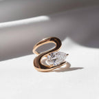 2.00 Carat Pear Cut Lab Grown Diamond Curved Ring, CVD Diamond Solitaire Ring For Wedding Gift, 14K Yellow Gold Anniversary Ring For Her