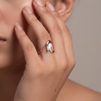 2.00 Carat Pear Cut Lab Grown Diamond Curved Ring, CVD Diamond Solitaire Ring For Wedding Gift, 14K Yellow Gold Anniversary Ring For Her