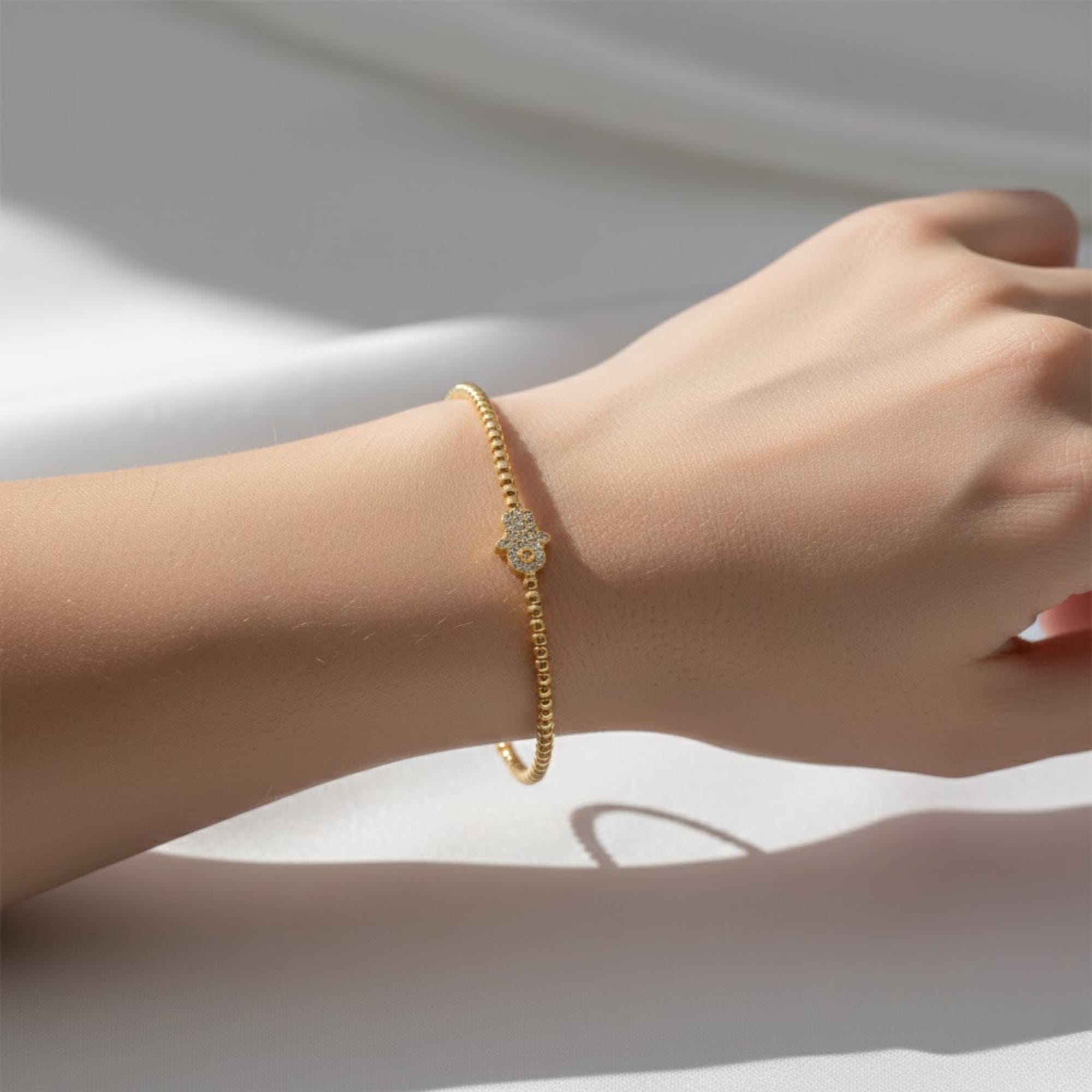 Diamond Hamsa Hand Bracelet in 14k Rose Gold, Hamsa Bracelet, Diamond Bangle, Stackable Bangle, Premium Yellow White, Flexible Bangle Gift