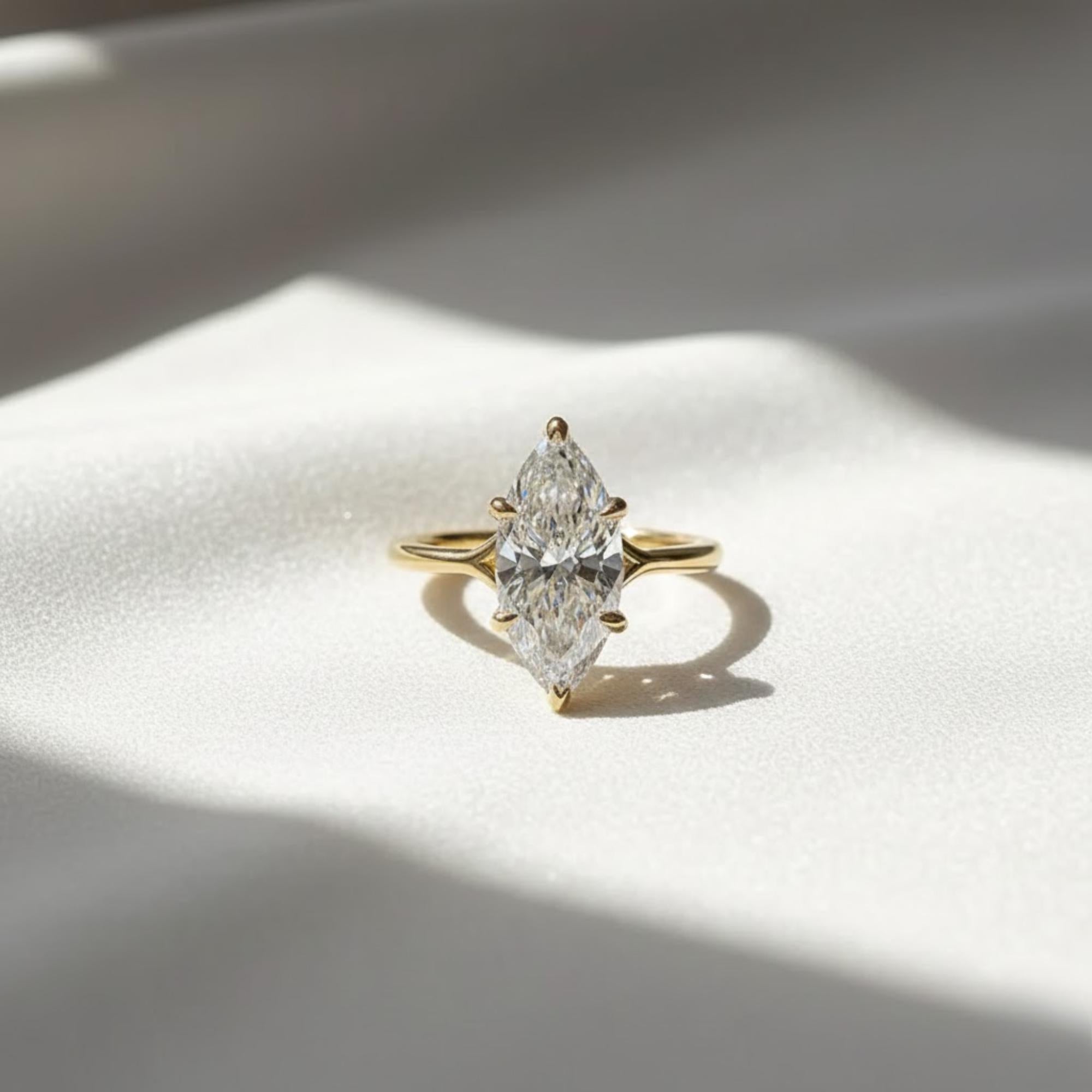 Marquise Cut Lab Grown Diamond Solitaire Ring, 1 CT to 4 CT Marquise Diamond Engagement Ring, Wedding Ring, Anniversary Gift, Gift For Women