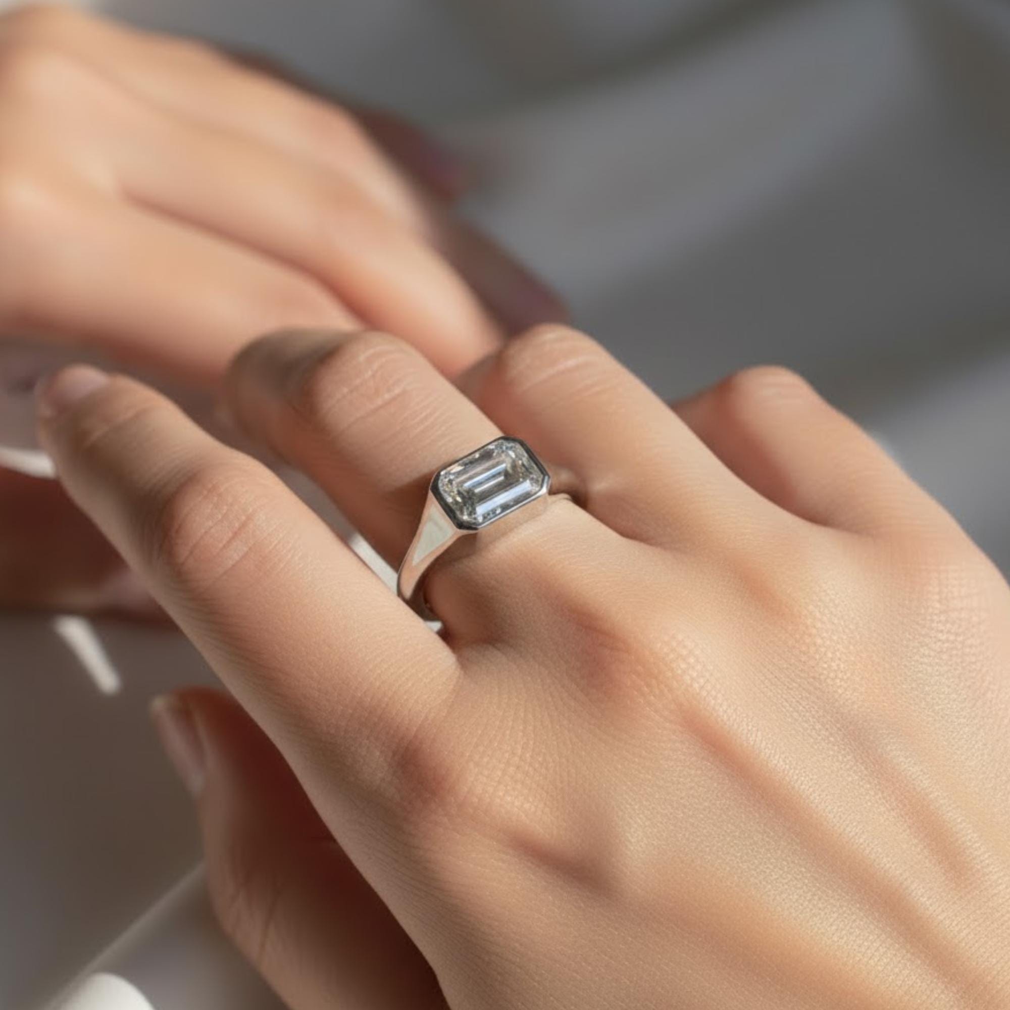 2 Carat Emerald Cut Lab Grown IGI Certified Diamond Signet Ring