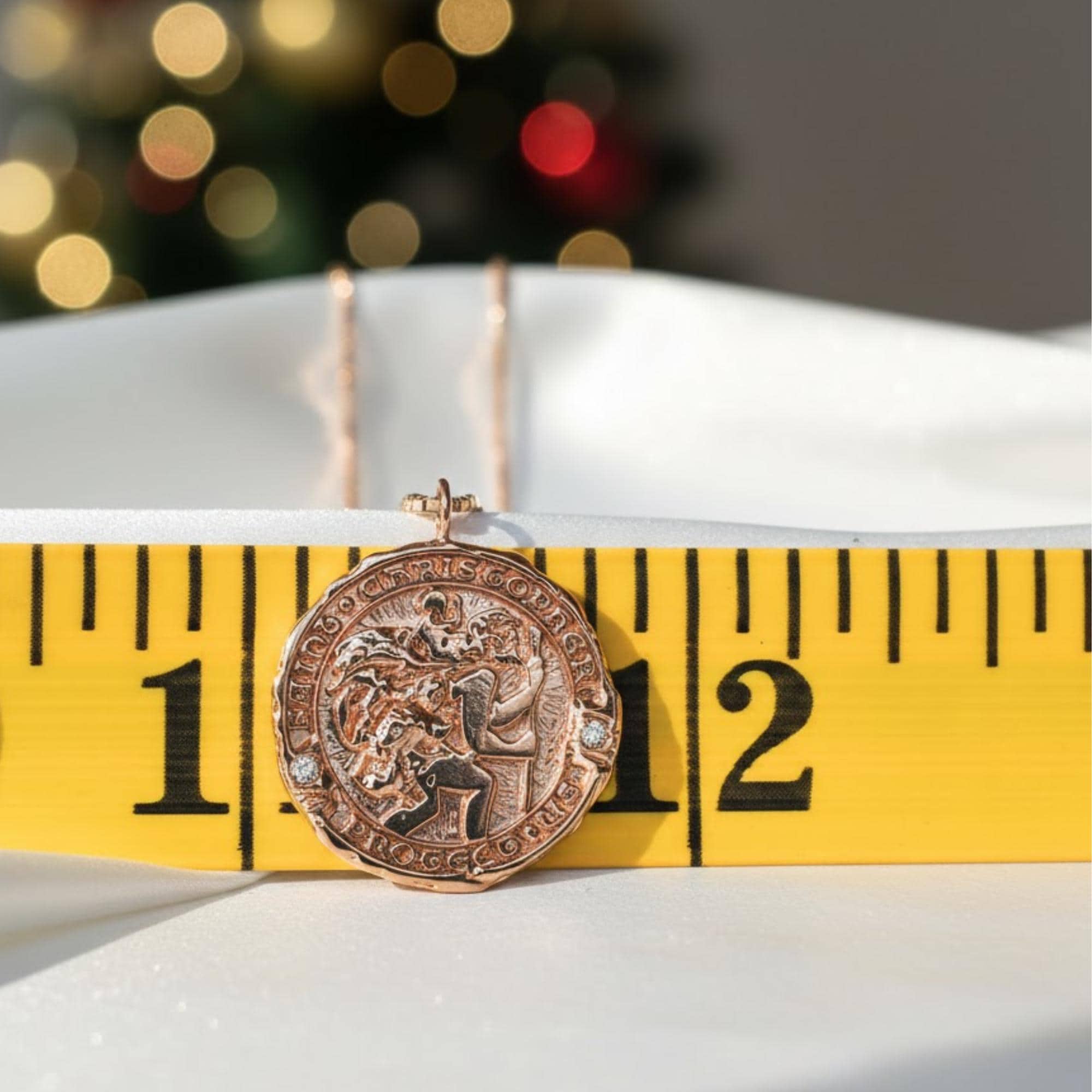14K Gold Saint Christopher Pendant with Diamonds Religious Necklace