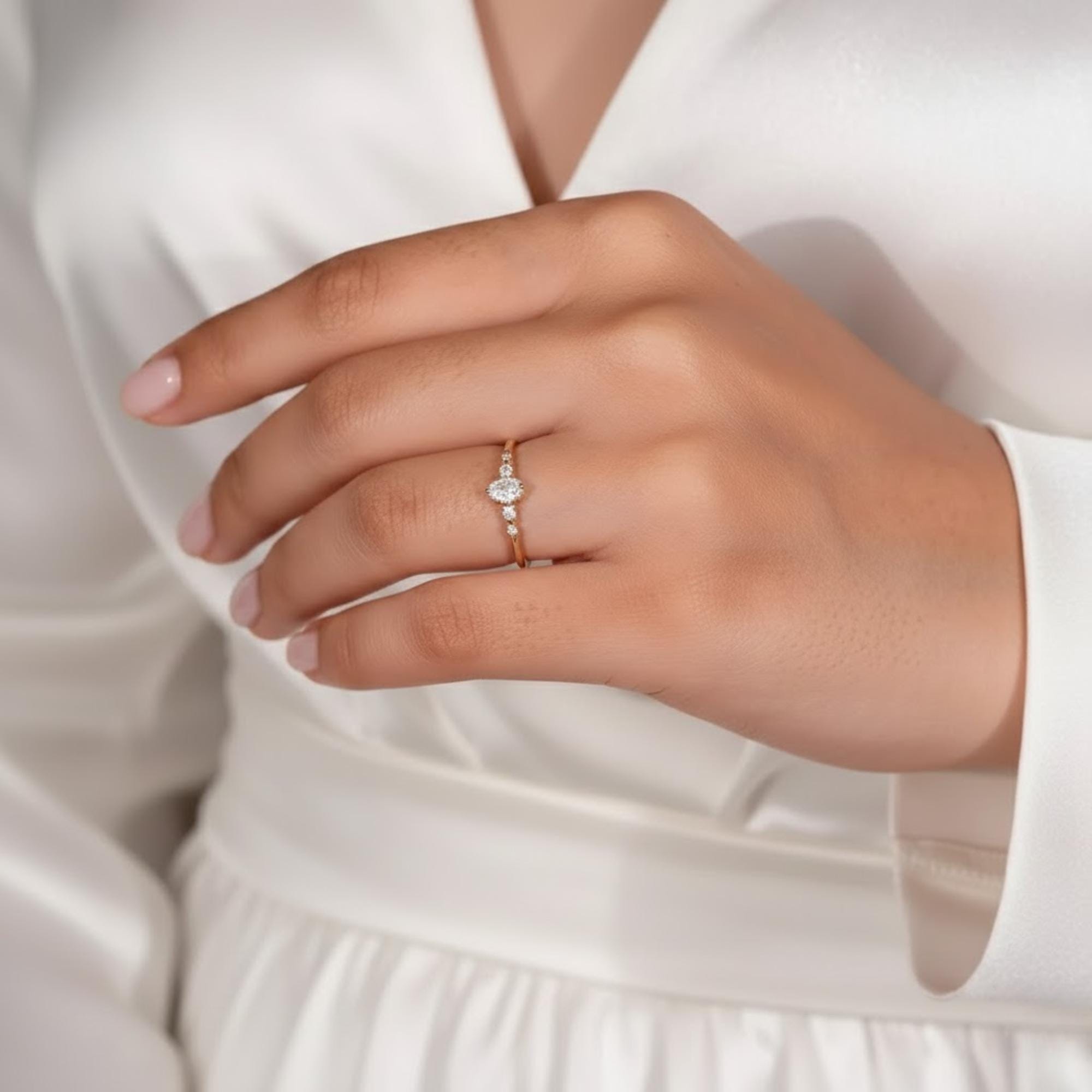 Oval Lab Grown Diamond 5 Stone Engagement Ring, Dainty Promise Ring for Her, Unique Minimalist Wedding Ring, Handmade Ring by Mirae Jewelry