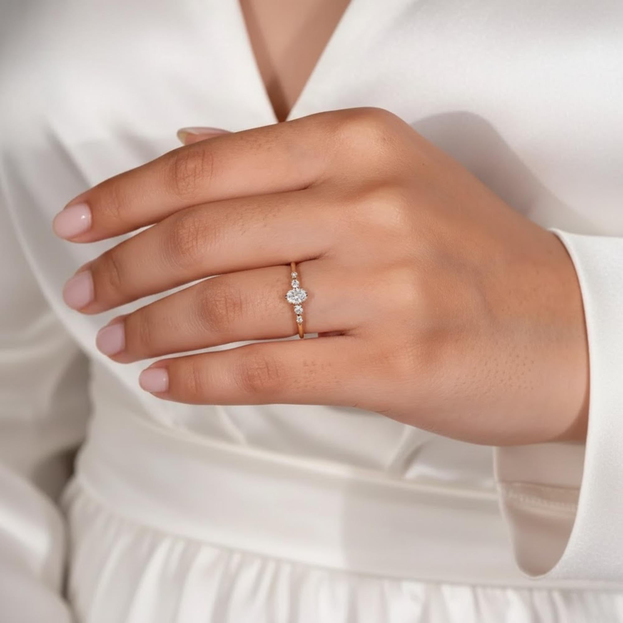 Oval Lab Grown Diamond 5 Stone Engagement Ring, Dainty Promise Ring for Her, Unique Minimalist Wedding Ring, Handmade Ring by Mirae Jewelry
