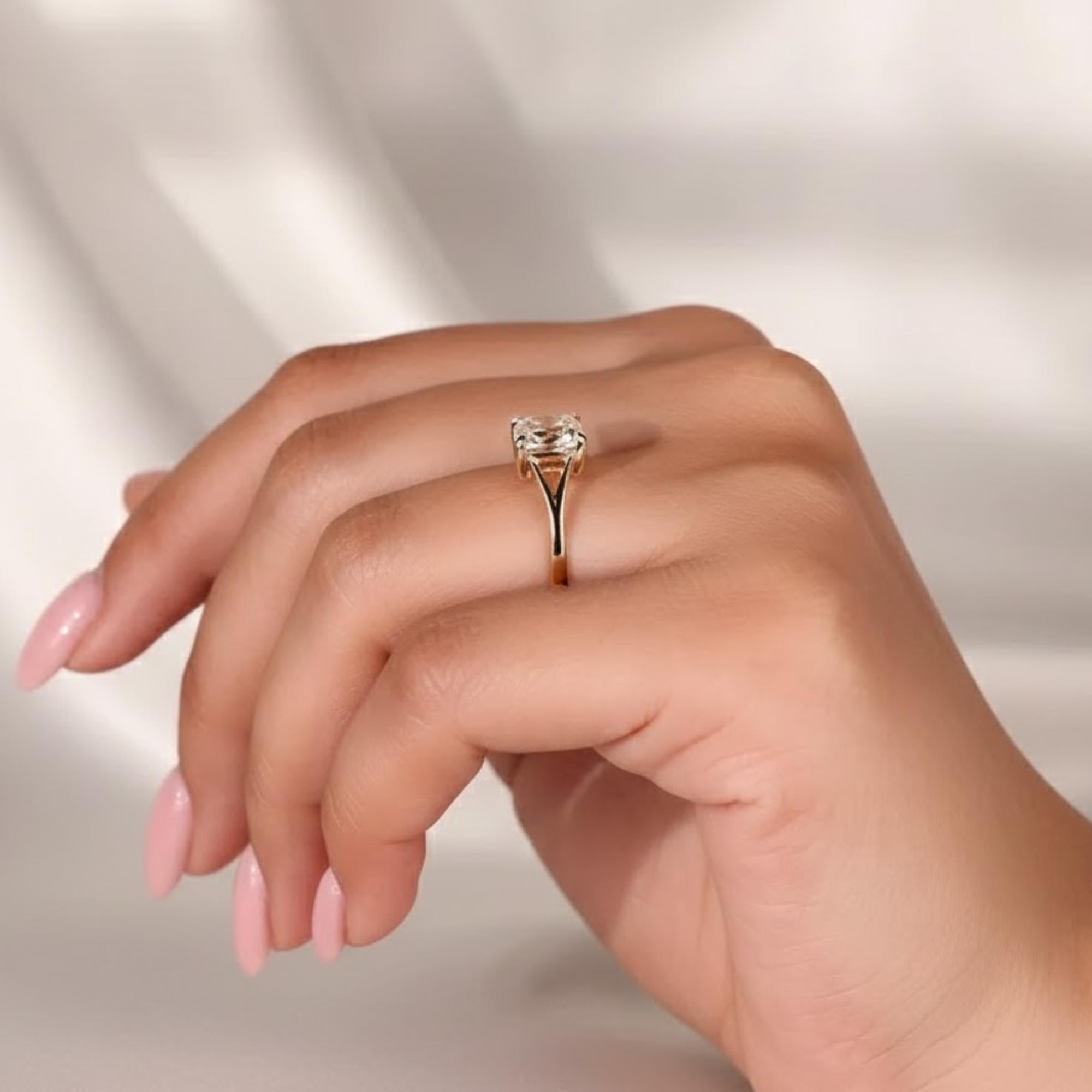 Old Mine Cut Cushion Diamond Split Shank Engagement Ring, Solitaire Wedding Ring for Her, Comfort Fit Promise Ring, Handmade Ring for Gift