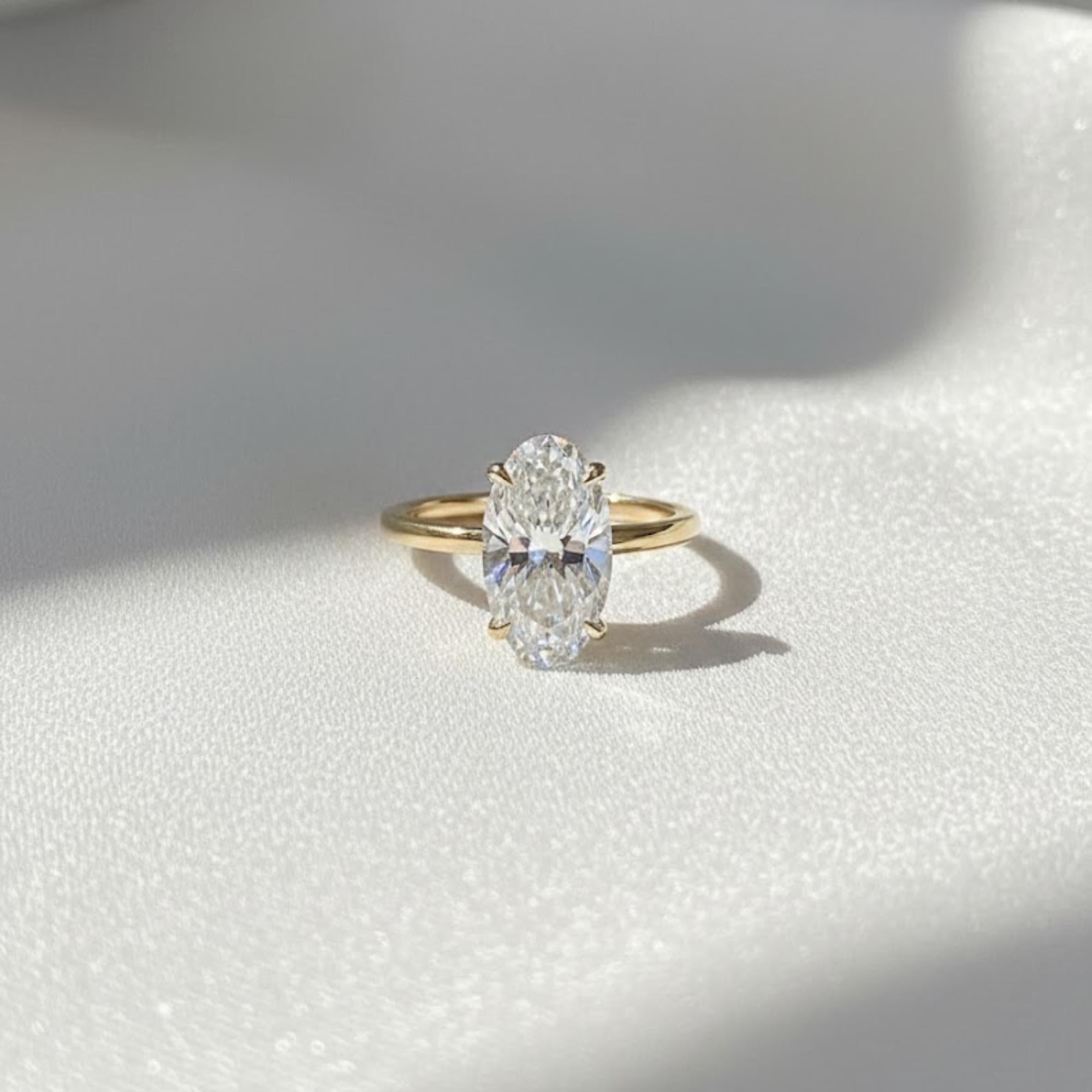 2 Carat Oval Cut Lab Diamond Solitaire Ring, Certified Elongated Diamond with Hidden Halo, 14K Gold Engagement Ring, Proposal Ring For Her