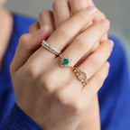 Oval Cut Royal Green Emerald Halo Ring | Oval Emerald and Diamond Halo in 14K Gold | May Birthstone Stackable Jewelry for Her