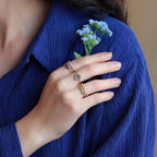 1 Carat Sapphire Peridot Halo Ring | Floral Style Gemstone Ring | Blue and Green Contrast 14K Gold Birthstone Ring by Mirae Jewelry