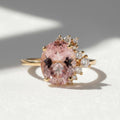 3 Carat Soft Pink Morganite Diamond Ring | Oval Morganite Half Halo Ring | 14K Yellow Gold Blush Pink Engagement Ring by Mirae Jewelry