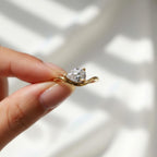 1.00 Carat Pear Cut Lab Grown Diamond Curved Ring, CVD Diamond Solitaire Ring For Wedding Gift, 14K Yellow Gold Anniversary Ring For Her