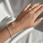 14K Solid Gold Diamond Slave Bracelet / Solid Gold Chain Gold Ring Bracelet / Hand Ring Gold Handle Bracelet / Two Sided Diamond Bracelet