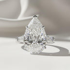 HUGE 10 Carat Pear Cut Lab Grown Diamond Three Stone Ring / Trilogy Tapered Baguette and Pear Cut Engagement Ring / Luxury 3 Stone Ring