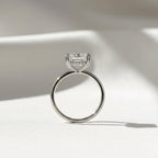 3 Carat Emerald Cut Lab Created Diamond Hidden Halo Engagement Ring / Double Claw Prong Set / White Gold Unique Proposal Ring Gift For Her