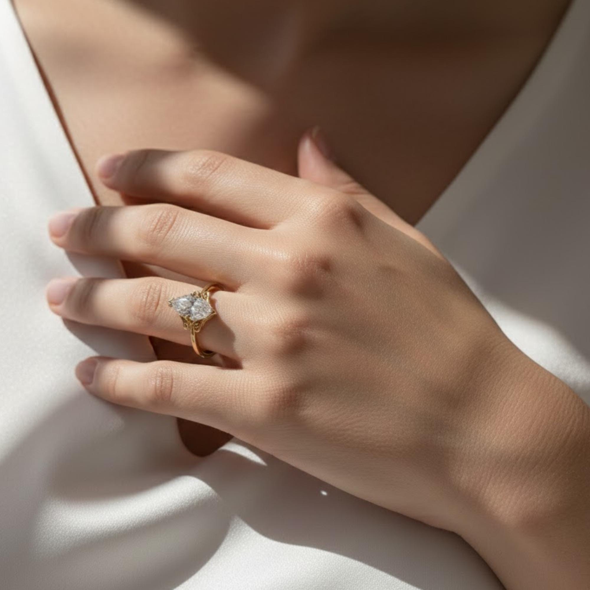 Vintage Filigree Marquise Lab Diamond Engagement Ring, 14K Yellow Gold Bridal Wedding Jewelry, Unique Statement Ring, Modern Classic Gift