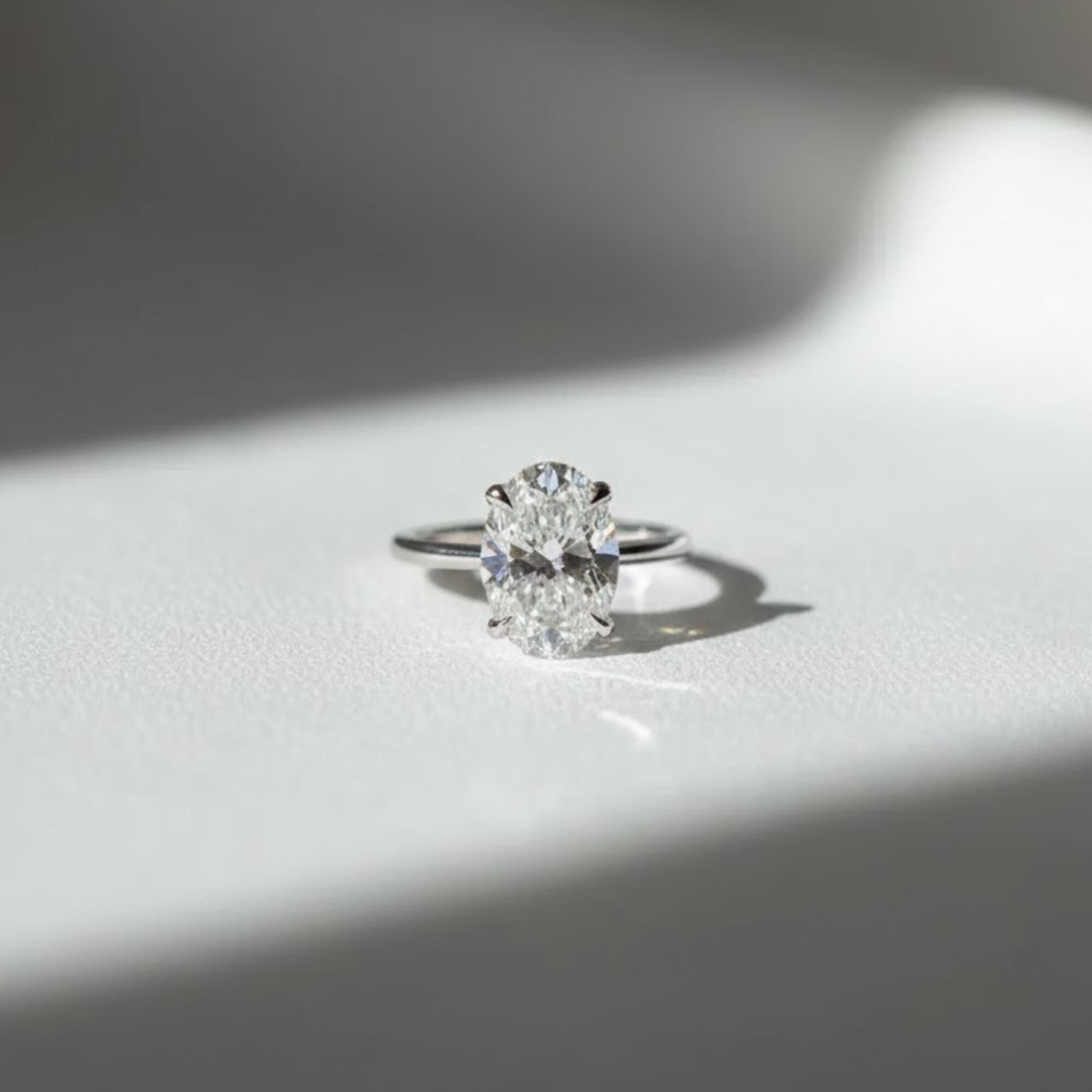 Hidden Halo 3 Carat Oval F VS Lab Diamond Engagement Ring / 14k Gold Thin Proposal Ring / Dainty Lab Diamond Ring / 18k Gold Minimal Ring