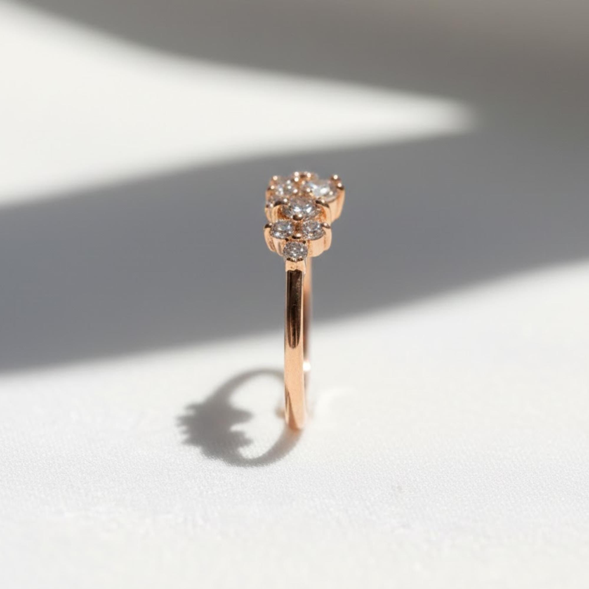 Salt and Pepper Diamond Cluster Ring | 14K Solid Gold Unique Grey Included Diamond Ring | Natural Raw Diamond Band By Mirae Jewelry