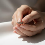 Salt and Pepper Diamond Cluster Ring | 14K Solid Gold Unique Grey Included Diamond Ring | Natural Raw Diamond Band By Mirae Jewelry
