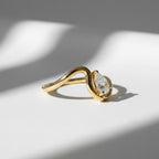Pear Cut Diamond Wavy Ring | Curved Teardrop Shape Gold Band Ring | 0.5 to 2 Carat Lab Diamond Engagement Ring By Mirae Jewelry