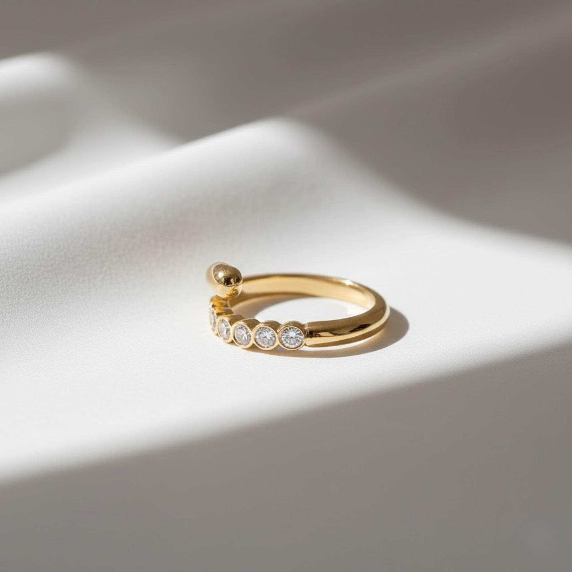 Open Diamond Band Ring | Bezel Set Lab Grown Diamond Stackable Ring | 14K Gold Curved Minimalist Crossover Ring by Mirae Jewelry