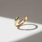 Open Diamond Band Ring | Bezel Set Lab Grown Diamond Stackable Ring | 14K Gold Curved Minimalist Crossover Ring by Mirae Jewelry