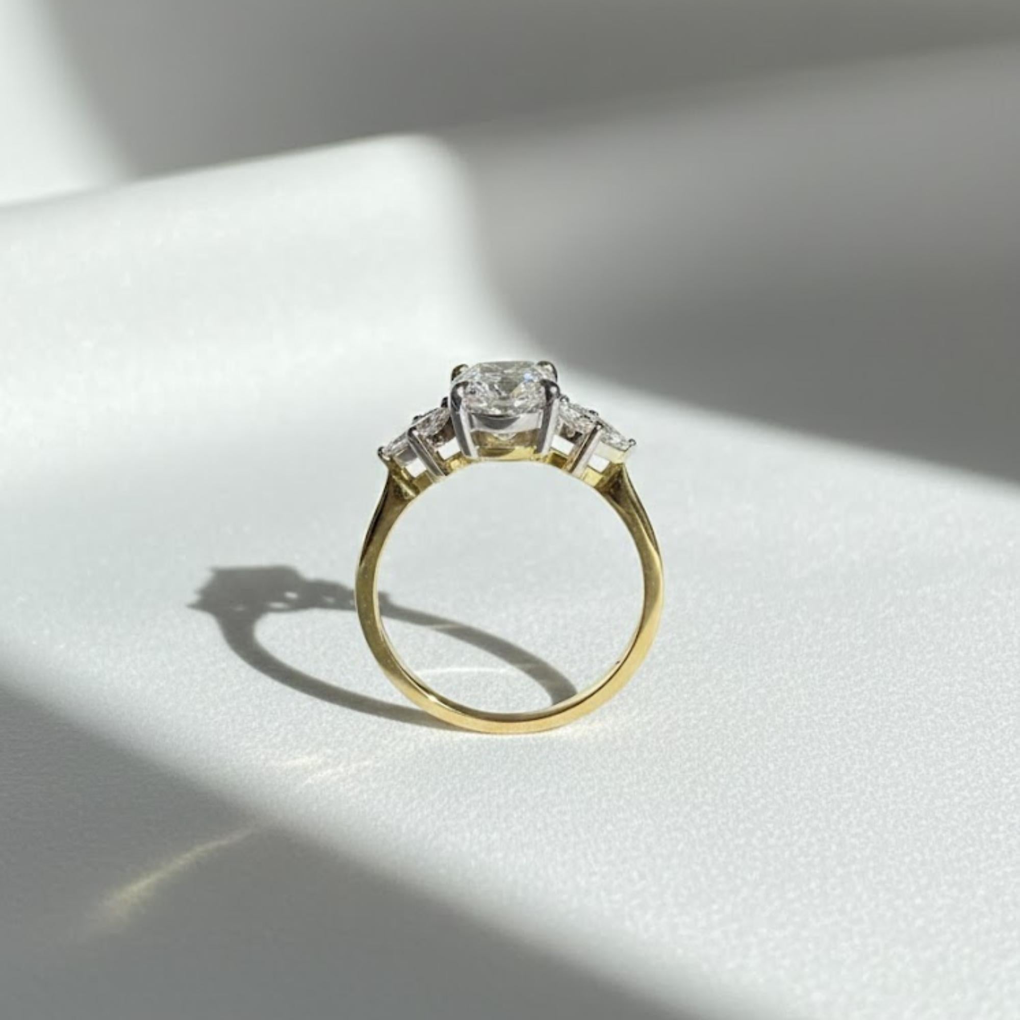 UNIQUE Pear 2.6 Carat Total IGI Certified F Color VS2 Clarity Lab Grown Diamond Engagement Ring, Side Marquise Cut Diamonds 14k Gold