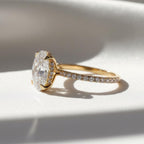 3 Carat Oval Lab Grown Diamond Engagement Ring with Hidden Halo, IGI Certified F Color VS2 Clarity, 14k Gold Wedding Band By Mirae Jewelry