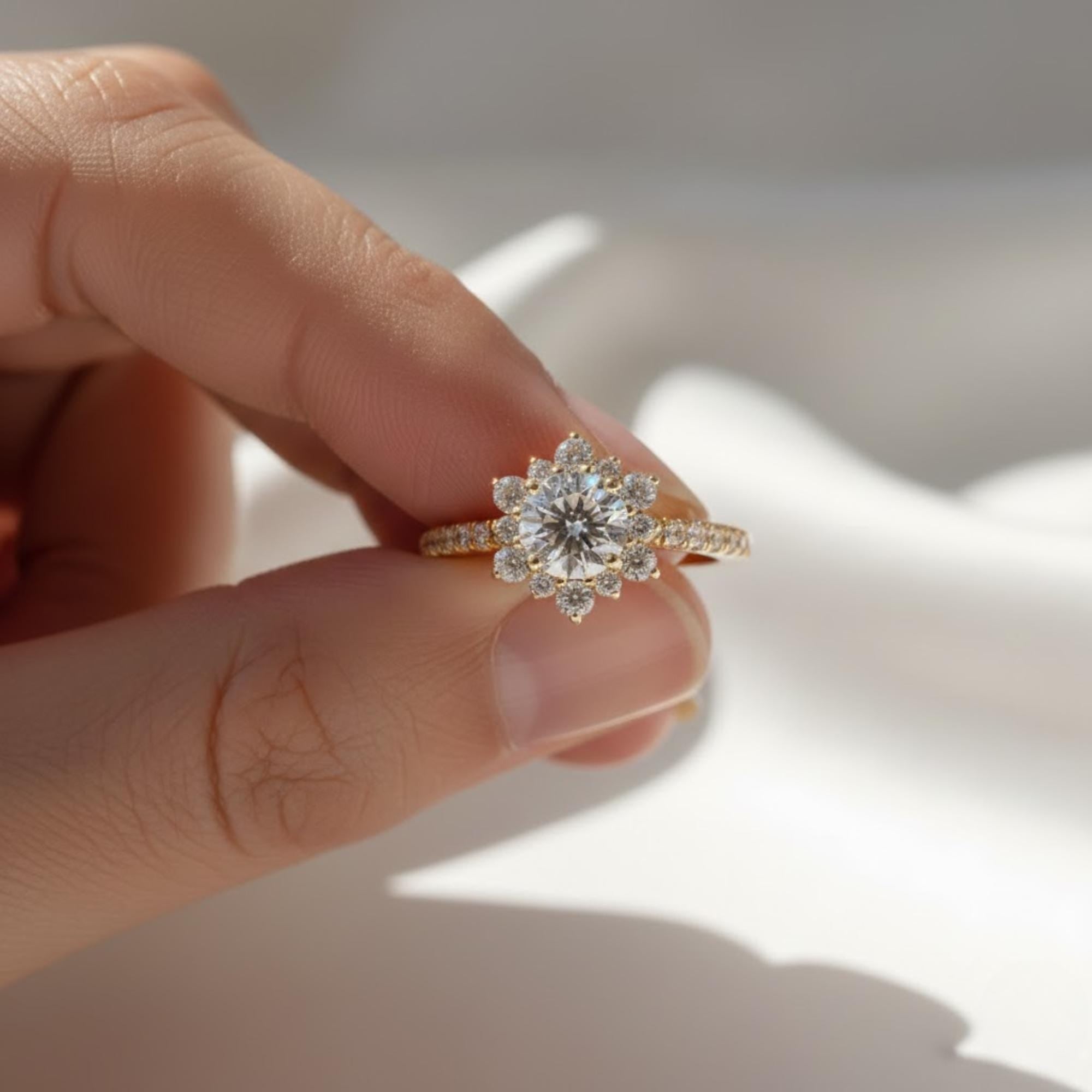 IGI Certified 1.50 CT Lab Grown Diamond Halo Engagement Ring 14K White Gold | Round Brilliant Center Stone, Pave Setting, Wedding Jewelry