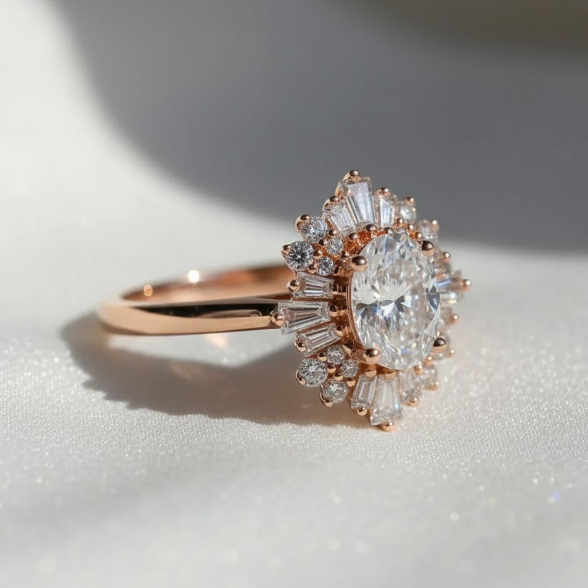 Vintage Oval Lab Grown Diamond Engagement Ring in 14K Rose Gold with Diamond Halo, Milgrain Detailing, Proposal, Anniversary, Heirloom Style