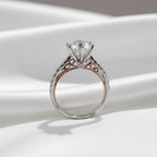 Round Lab Grown Diamond Ring Vintage Filigree Two Tone Engagement Ring 14K White & Rose Gold Wedding Ring IGI Certified Six Prong
