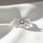 5 Carat Round Brilliant Cut Diamond Ring | IGI Certified Round & Pear Diamond Ring | Yellow Gold Statement Engagement Ring By Mirae Jewelry