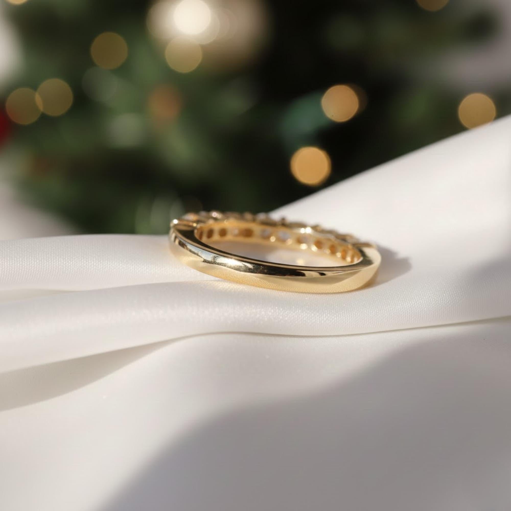 Emerald and Round Diamond Half Eternity Band Ring Dainty Wedding Ring Stacking Diamond Ring Minimalist Design Real Genuine Lab Diamond Ring