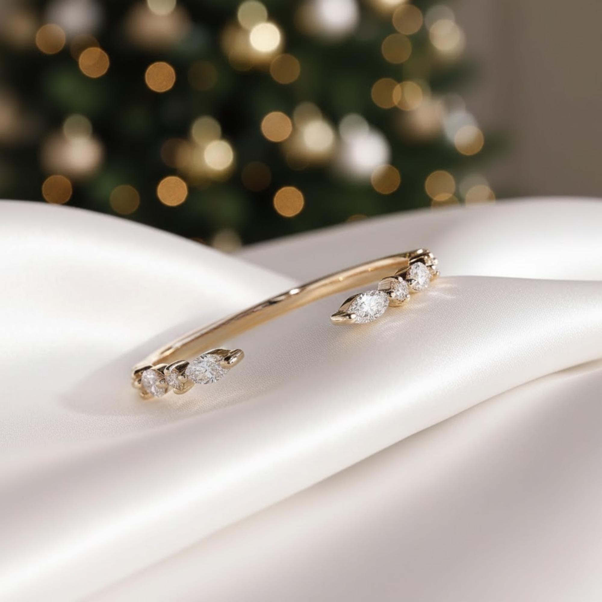 Real Lab Diamond Open Cuff Wedding Ring Thin Open Gap Stacking Ring Minimalist Custom Open Gap Band Ring for Her Women Cuff Stackable Band