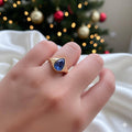 1 Carat Pear Sapphire Signet Ring | Yellow Gold Teardrop Blue Stone Ring | Flush Bezel Set | Dainty Statement Jewelry | Modern Tapered Shank