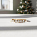 Emerald and Round Diamond Half Eternity Band Ring Dainty Wedding Ring Stacking Diamond Ring Minimalist Design Real Genuine Lab Diamond Ring