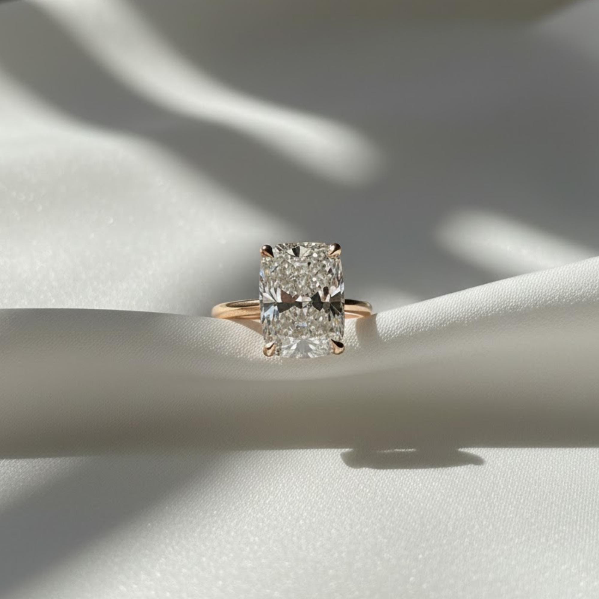 Huge 7 Carat Elongated Cushion Lab Grown CVD Diamond Solitaire Ring / 18k Yellow Gold Claw Prong Engagement Ring / VS1 F IGI Certified