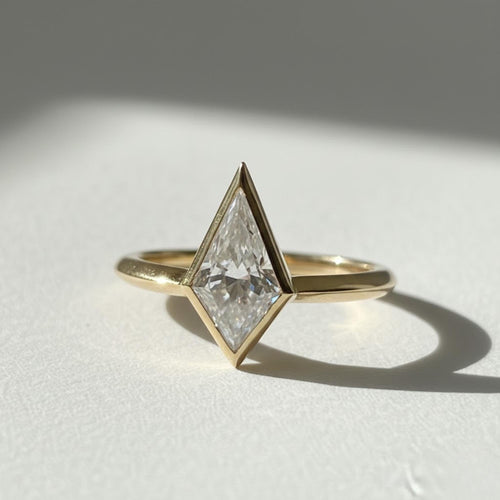 1 CT Kite Cut Lab Grown Diamond Ring | Bezel Set Solitaire | Modern Minimalist Engagement Ring in 14K Gold | Geometric Architectural Jewelry