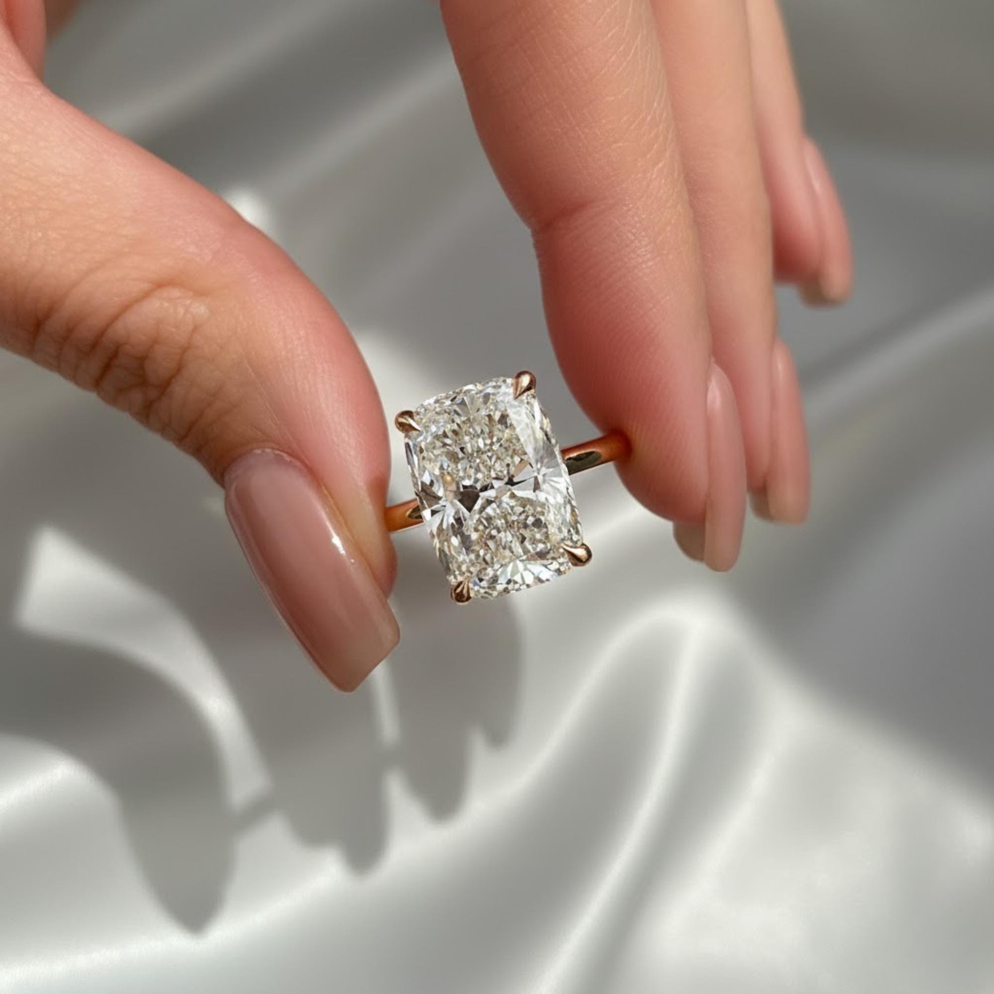 Huge 7 Carat Elongated Cushion Lab Grown CVD Diamond Solitaire Ring / 18k Yellow Gold Claw Prong Engagement Ring / VS1 F IGI Certified