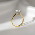 1 Carat Round Brilliant F VS2 Lab Grown Diamond Tulip Set Engagement Ring / Lotus Set 14K Yellow Gold Two Tone Cathedral Ring