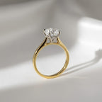1 Carat Round Brilliant F VS2 Lab Grown Diamond Tulip Set Engagement Ring / Lotus Set 14K Yellow Gold Two Tone Cathedral Ring
