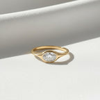1 Carat East West Oval Lab Grown Diamond Ring, 14k Gold Bezel Engagement Ring, Oval IGI Certified Diamond Ring, Dainty Solitaire Ring Gift