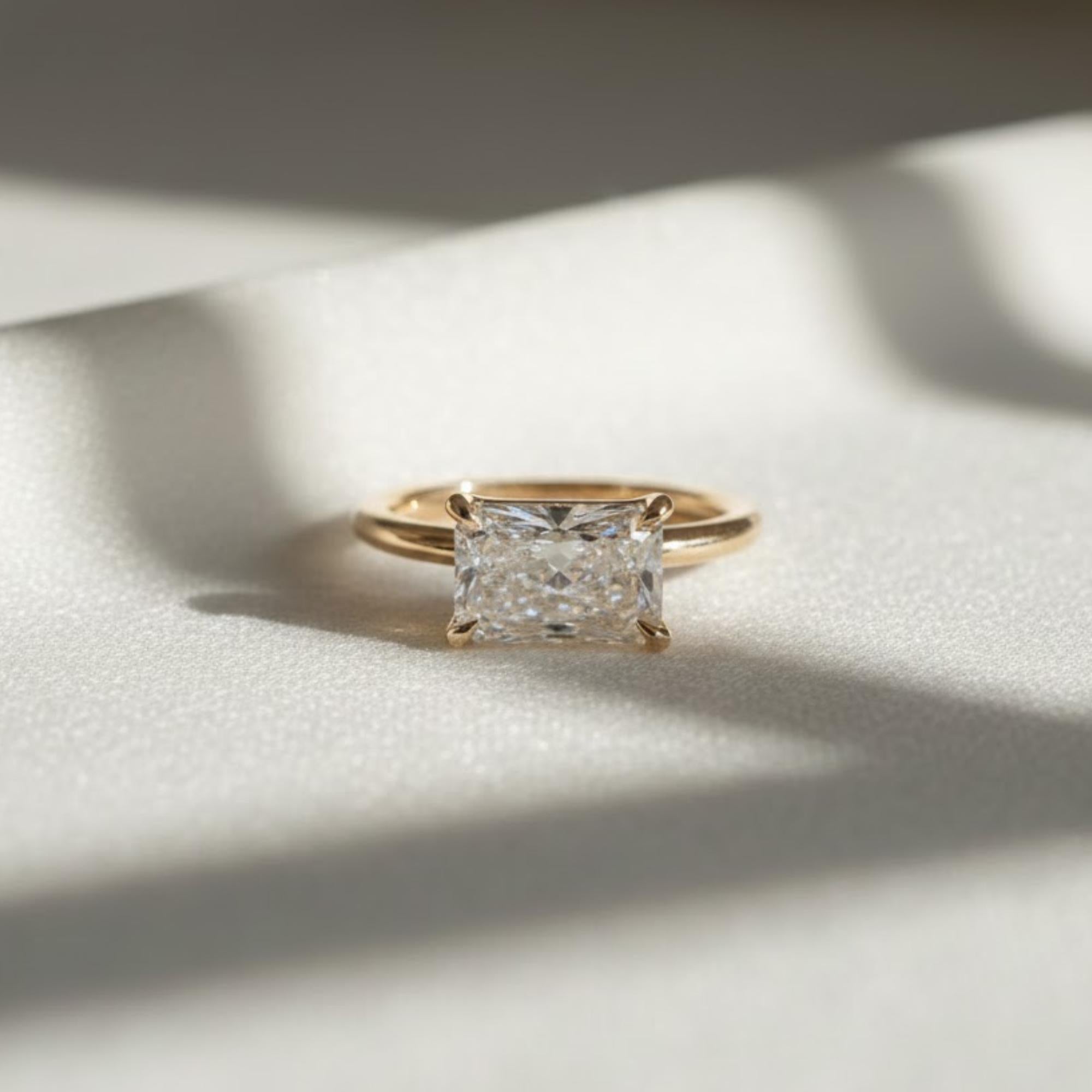 2 CT Radiant Cut Diamond Solitaire Ring | 14K Yellow Gold Engagement Ring | Unique Promise Ring for Women