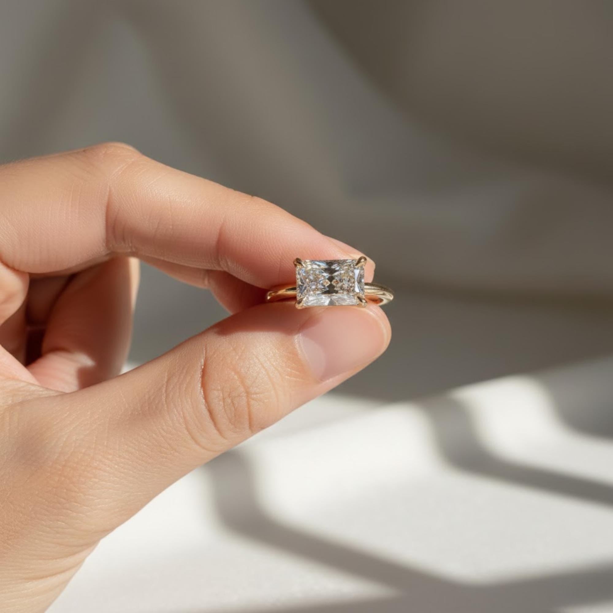2 CT Radiant Cut Diamond Solitaire Ring | 14K Yellow Gold Engagement Ring | Unique Promise Ring for Women