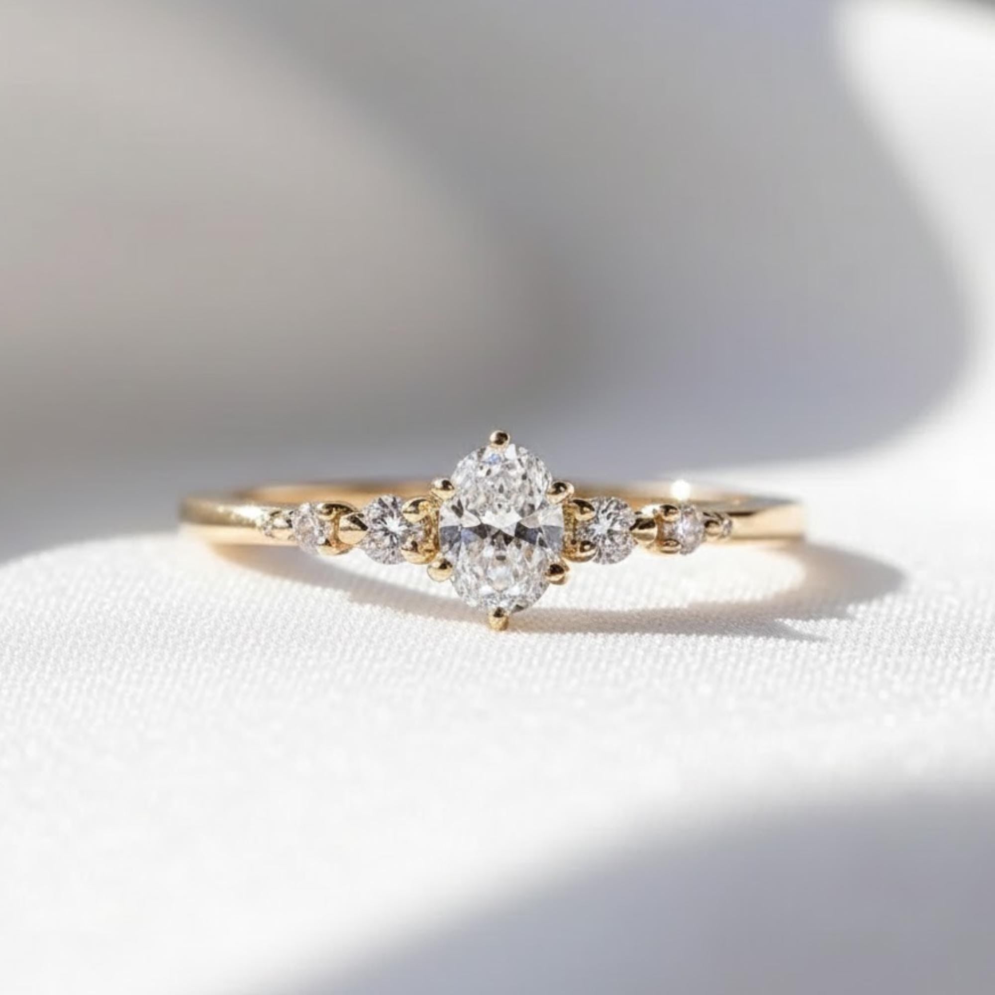 Oval Lab Grown Diamond 5 Stone Engagement Ring, Dainty Promise Ring for Her, Unique Minimalist Wedding Ring, Handmade Ring by Mirae Jewelry