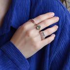 Natural Peridot and London Blue Topaz Ring | Green Gemstone Halo Cocktail Ring | Natural Birthstone Statement Ring by Mirae Jewelry
