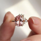 3 Carat Soft Pink Morganite Diamond Ring | Oval Morganite Half Halo Ring | 14K Yellow Gold Blush Pink Engagement Ring by Mirae Jewelry